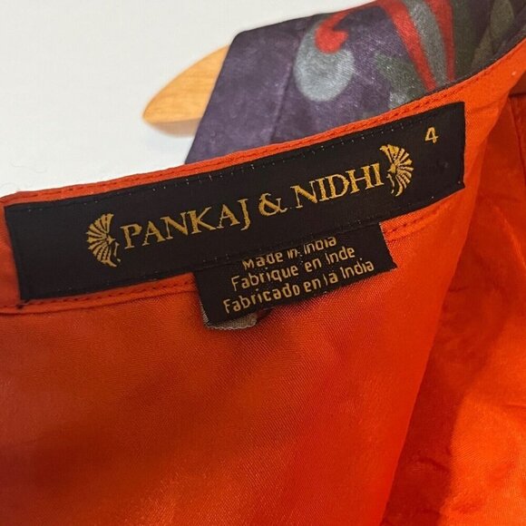 Pankaj and Nindhi Octave Dress Embroidered Orange Purple Lined A-Line Dress 4 - Picture 9 of 11